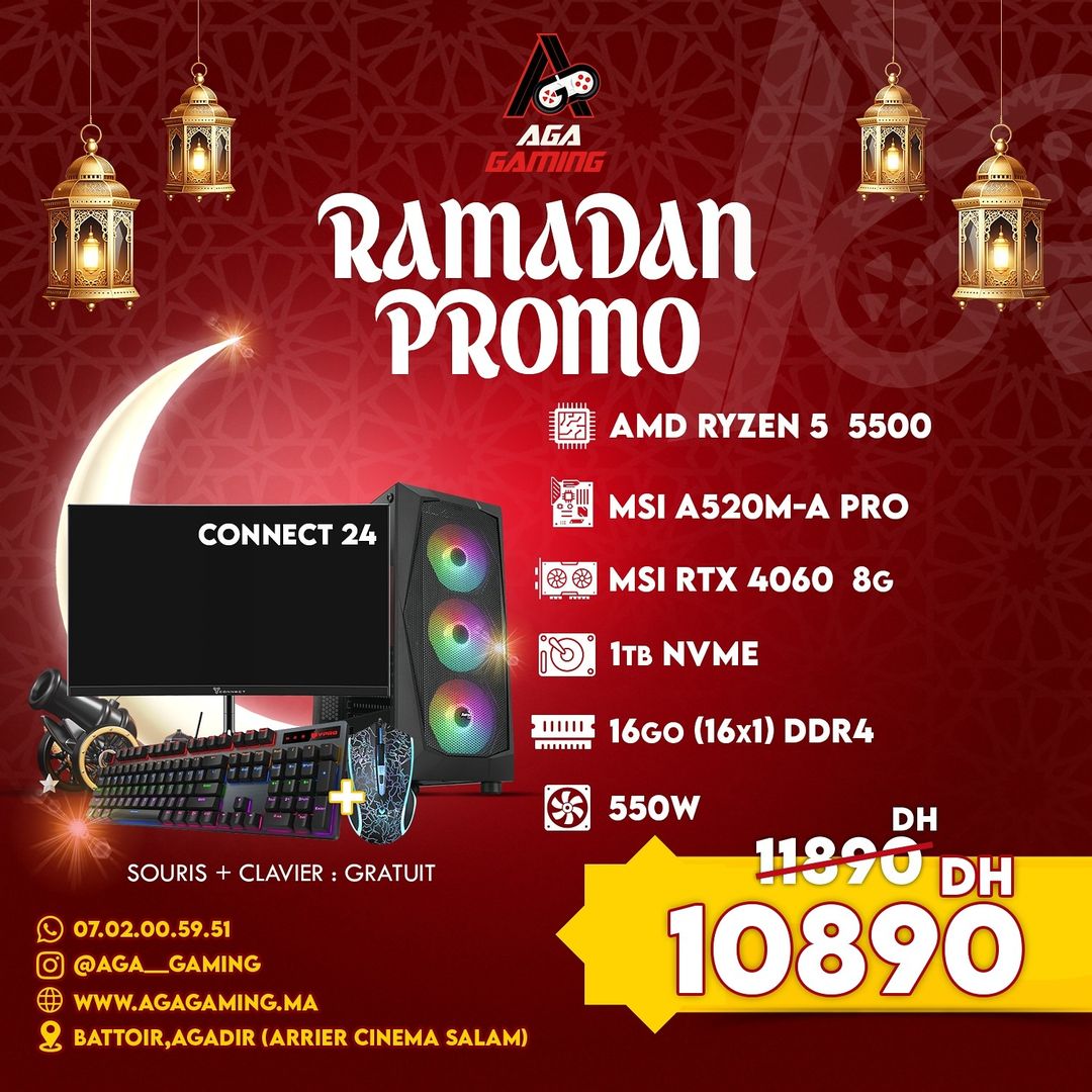 Pc Gamer Ryzen 5 5500/16Gb ddr4/ 1Tb Nvme / RTX 4060 8G + Ecran 24 180Hz/Rapoo combo Pc Gamer Ryzen 5 5500/16Gb ddr4/ 1Tb Nvme / RTX 4060 8G + Ecran 24 180Hz/Rapoo combo